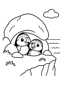 Free printable Cute Puffin Chicks In Rock Cave coloring page