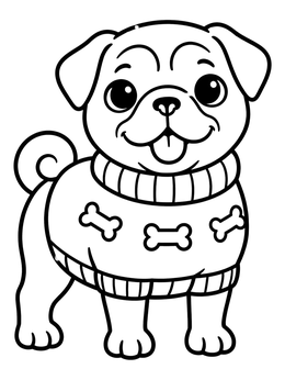 Free printable Cute Pug In Cozy Sweater coloring page