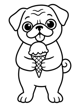 Free printable Cute Pug Holding Ice Cream Cone coloring page