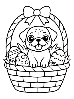 Free printable Cute Pug In Easter Basket coloring page