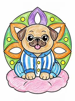 Cute Pug In Striped Pajamas Coloring Page