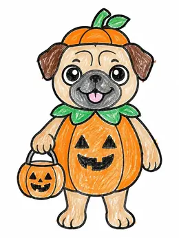 Cute Pug In Pumpkin Costume Coloring Page