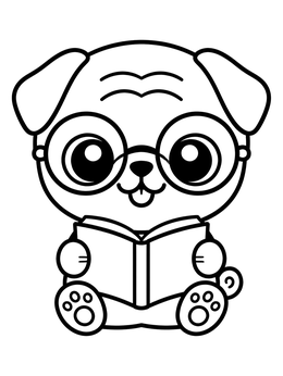 Free printable Cute Pug Reading A Book coloring page