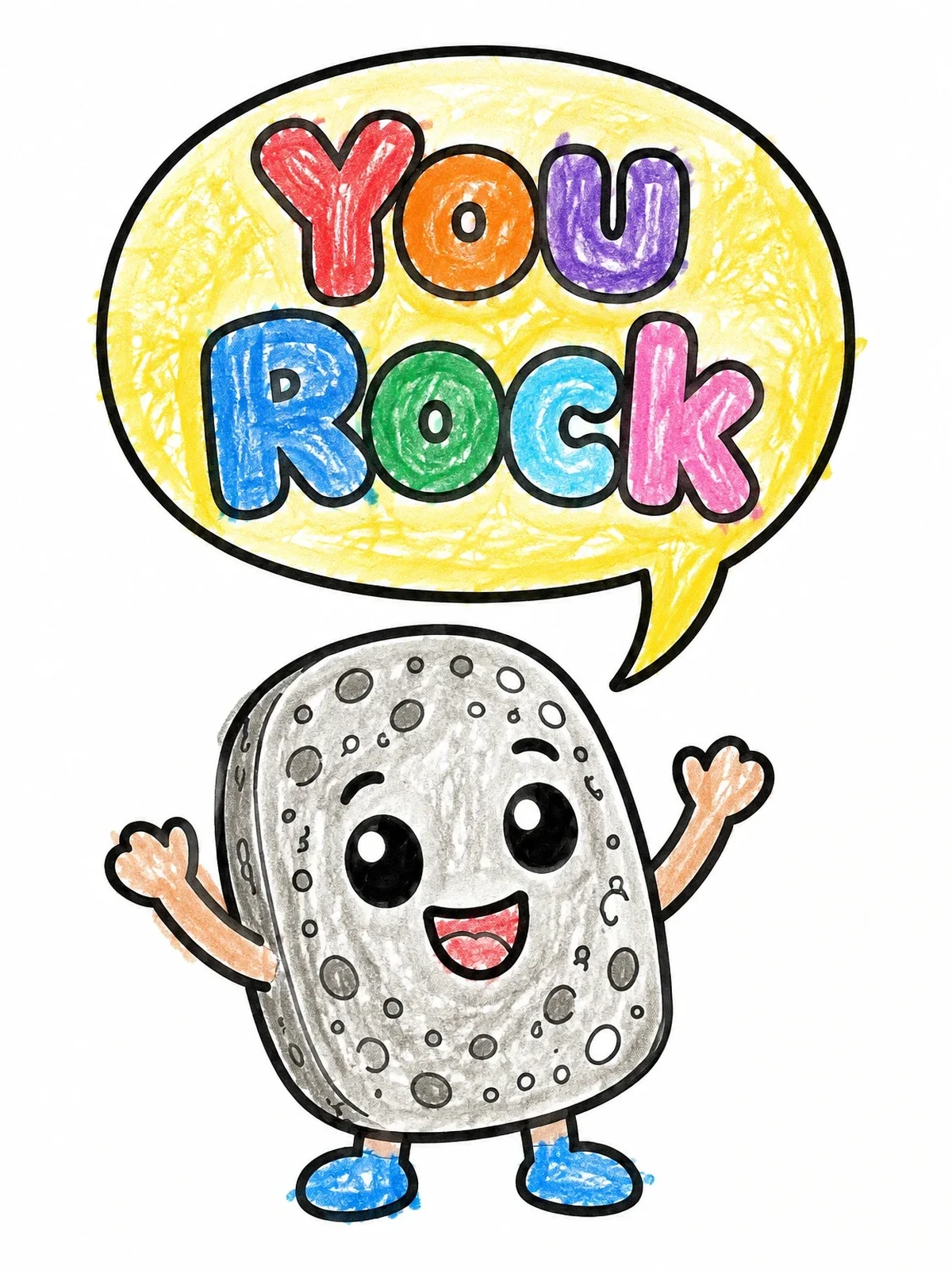 Colored example of the Cute Pumice Stone Saying You Rock coloring page
