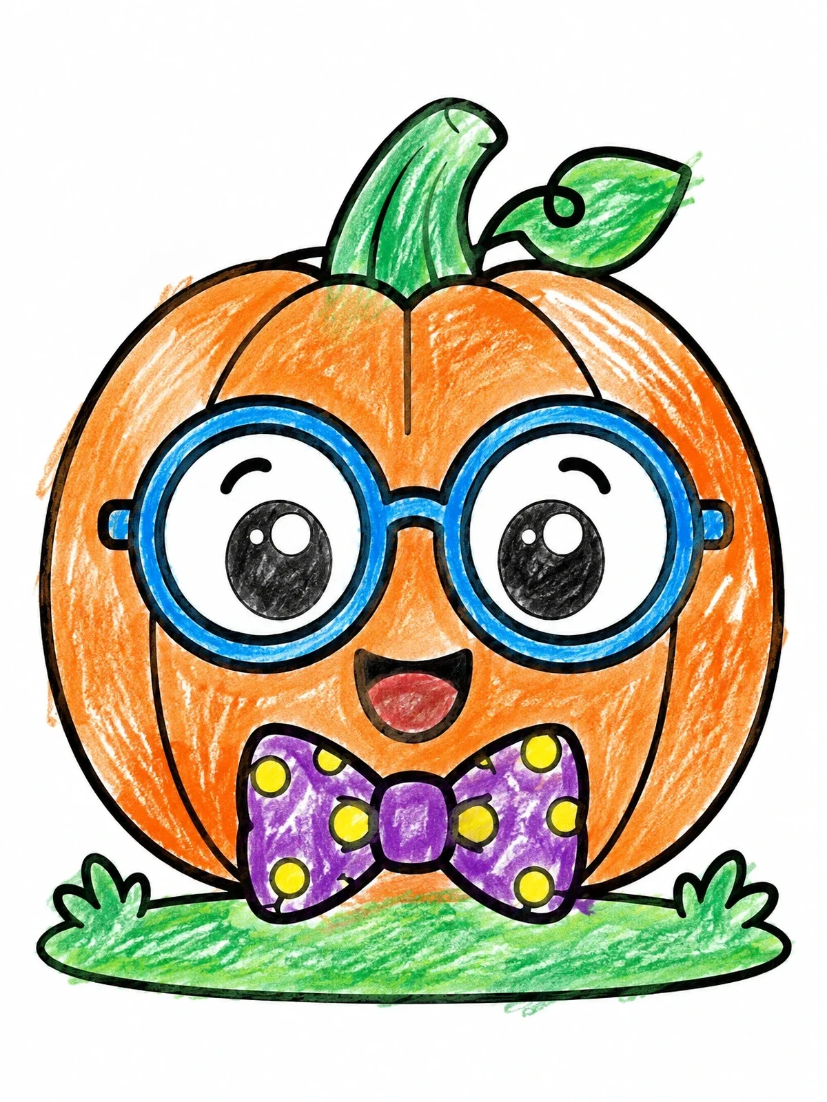 Colored example of the Cute Pumpkin With Round Glasses coloring page