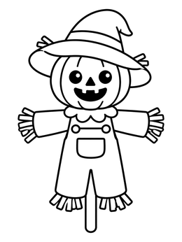 Free printable Cute Pumpkin Scarecrow In Overalls coloring page
