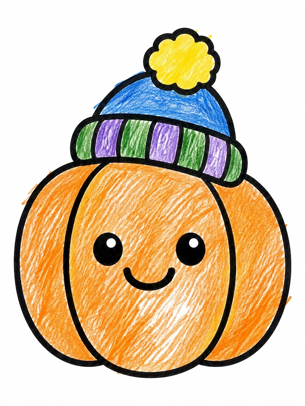 Colored example of the Cute Pumpkin In A Beanie Hat coloring page