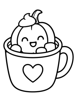 Free printable Cute Pumpkin In A Cozy Mug coloring page