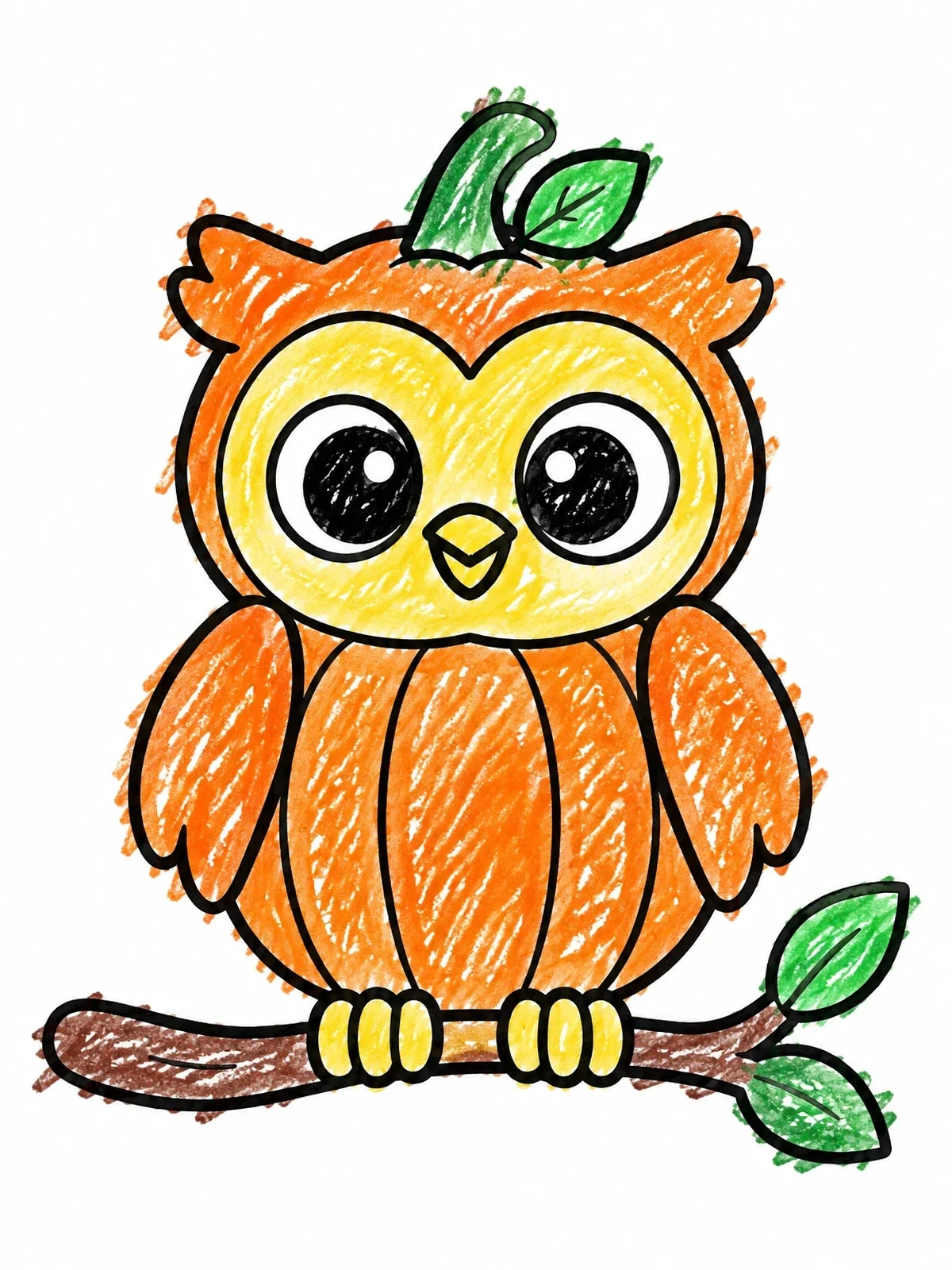 Colored example of the Cute Pumpkin Owl On Branch coloring page