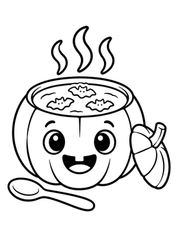 Free printable Cute Pumpkin Soup Bowl With Bats coloring page