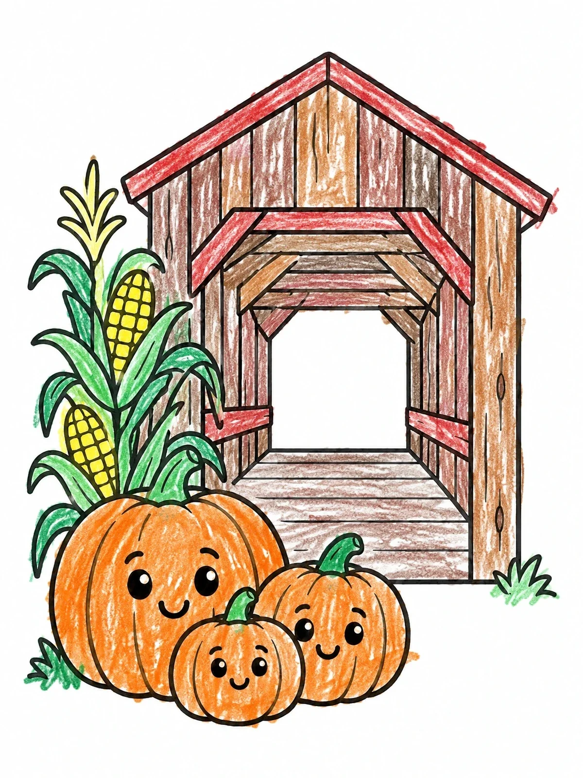 Colored example of the Cute Pumpkins By Covered Bridge coloring page
