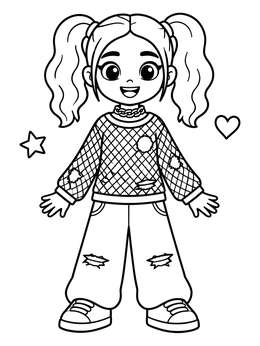 Free printable Cute Punk Girl With Pigtails coloring page
