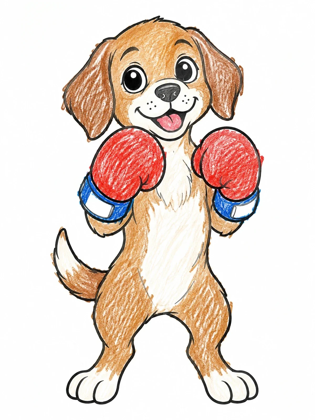 Colored example of the Cute Puppy With Boxing Gloves coloring page