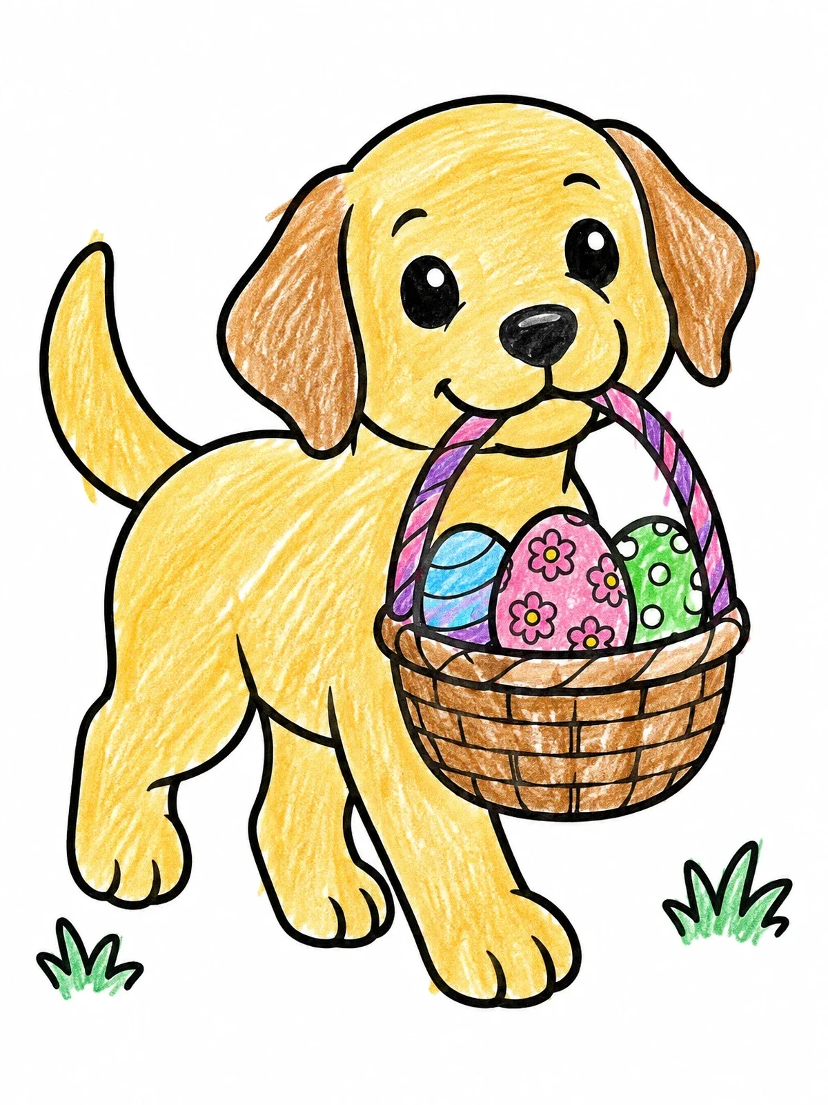 Colored example of the Cute Puppy Carrying Easter Basket coloring page