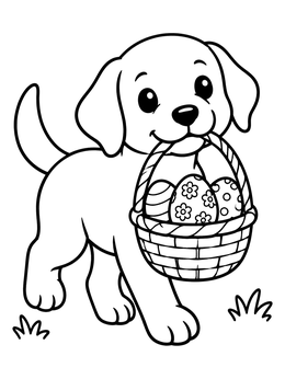 Free printable Cute Puppy Carrying Easter Basket coloring page