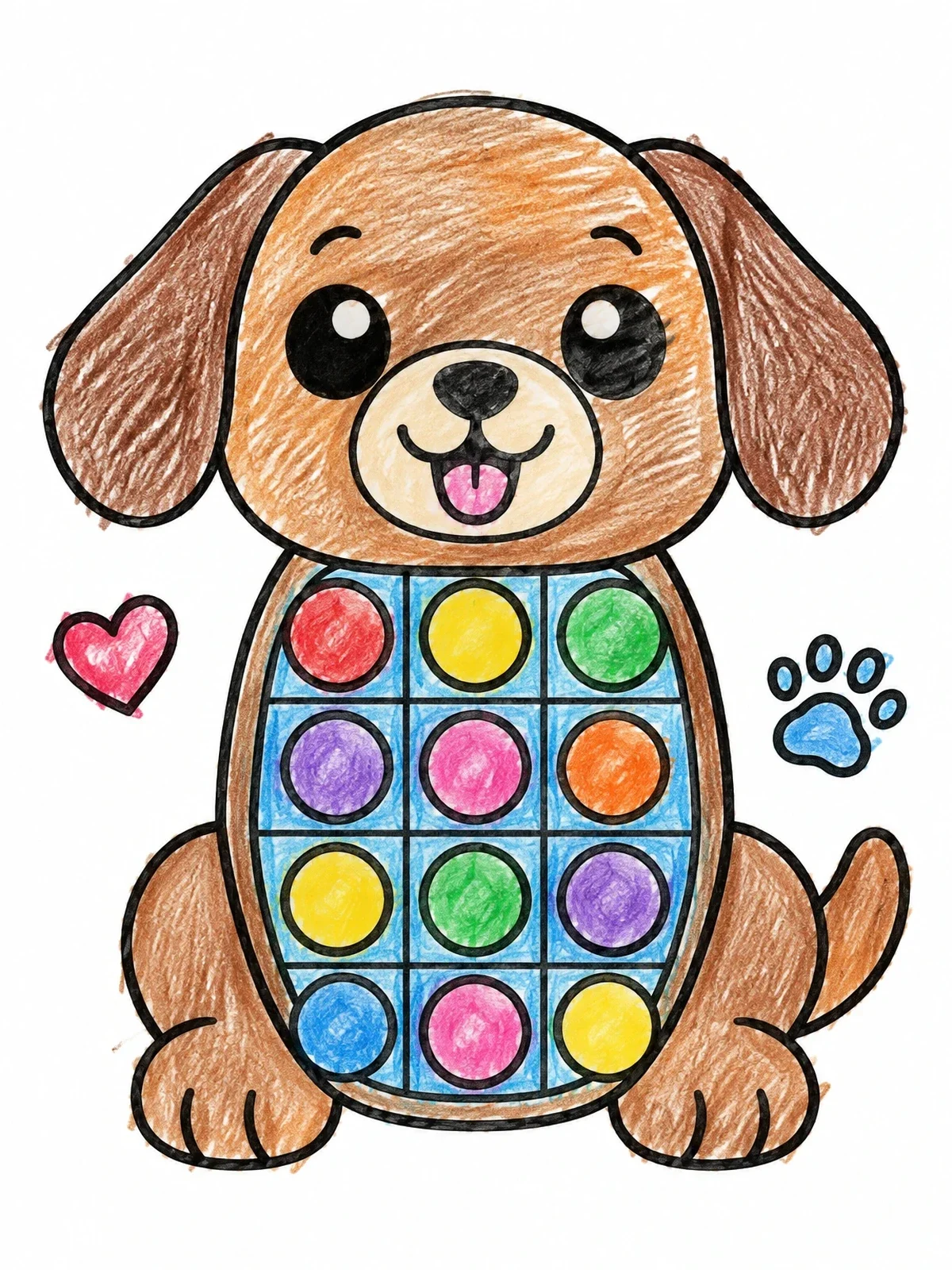 Colored example of the Cute Puppy Dog Pop It coloring page