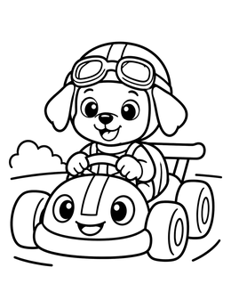 Free printable Cute Puppy Driving A Go Kart coloring page