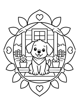 Free printable Cute Puppy On Farmhouse Porch coloring page