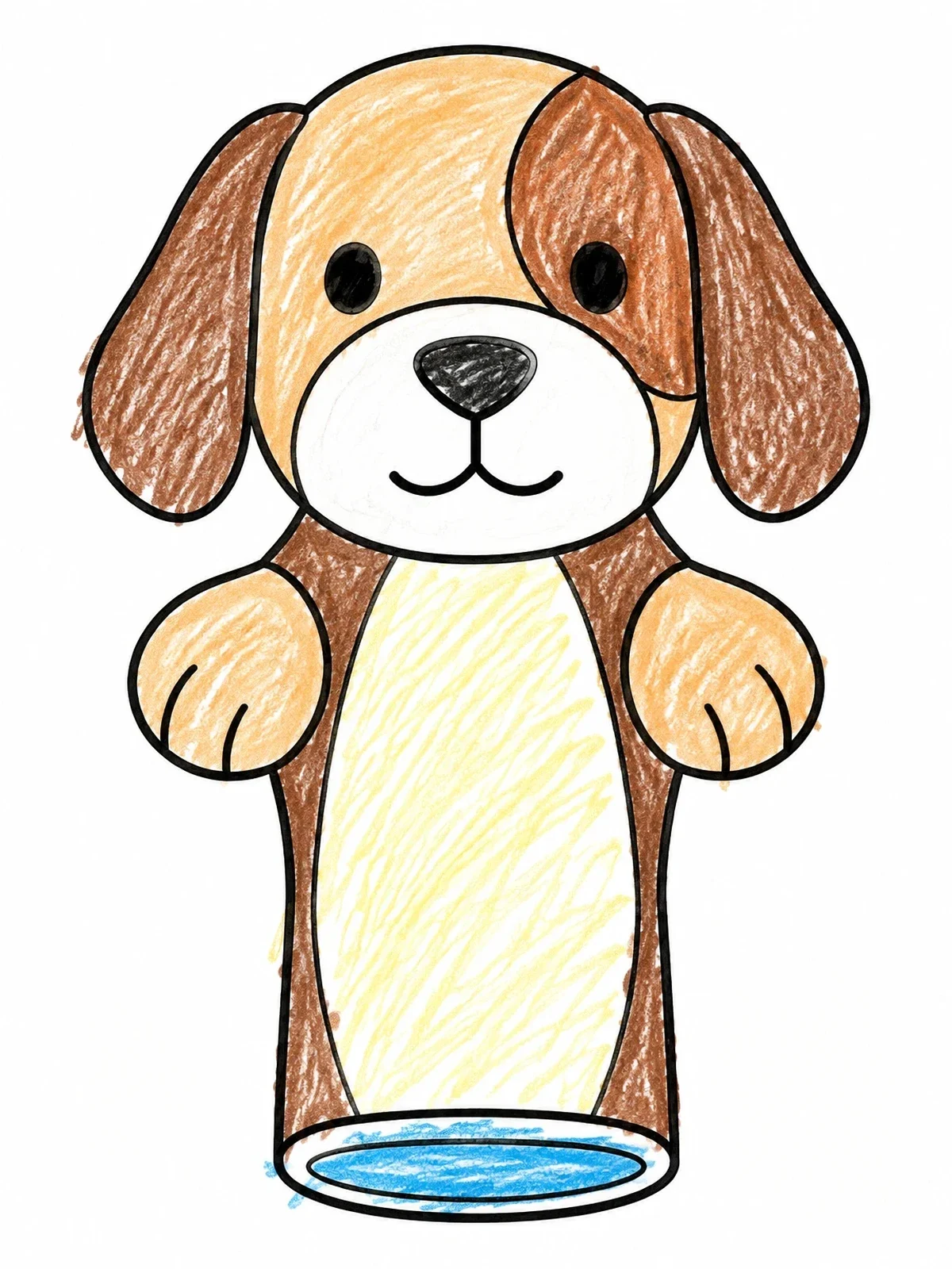 Colored example of the Cute Puppy Hand Puppet coloring page