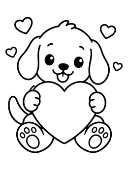 Free printable Cute Puppy Holding A Valentine Heart coloring page