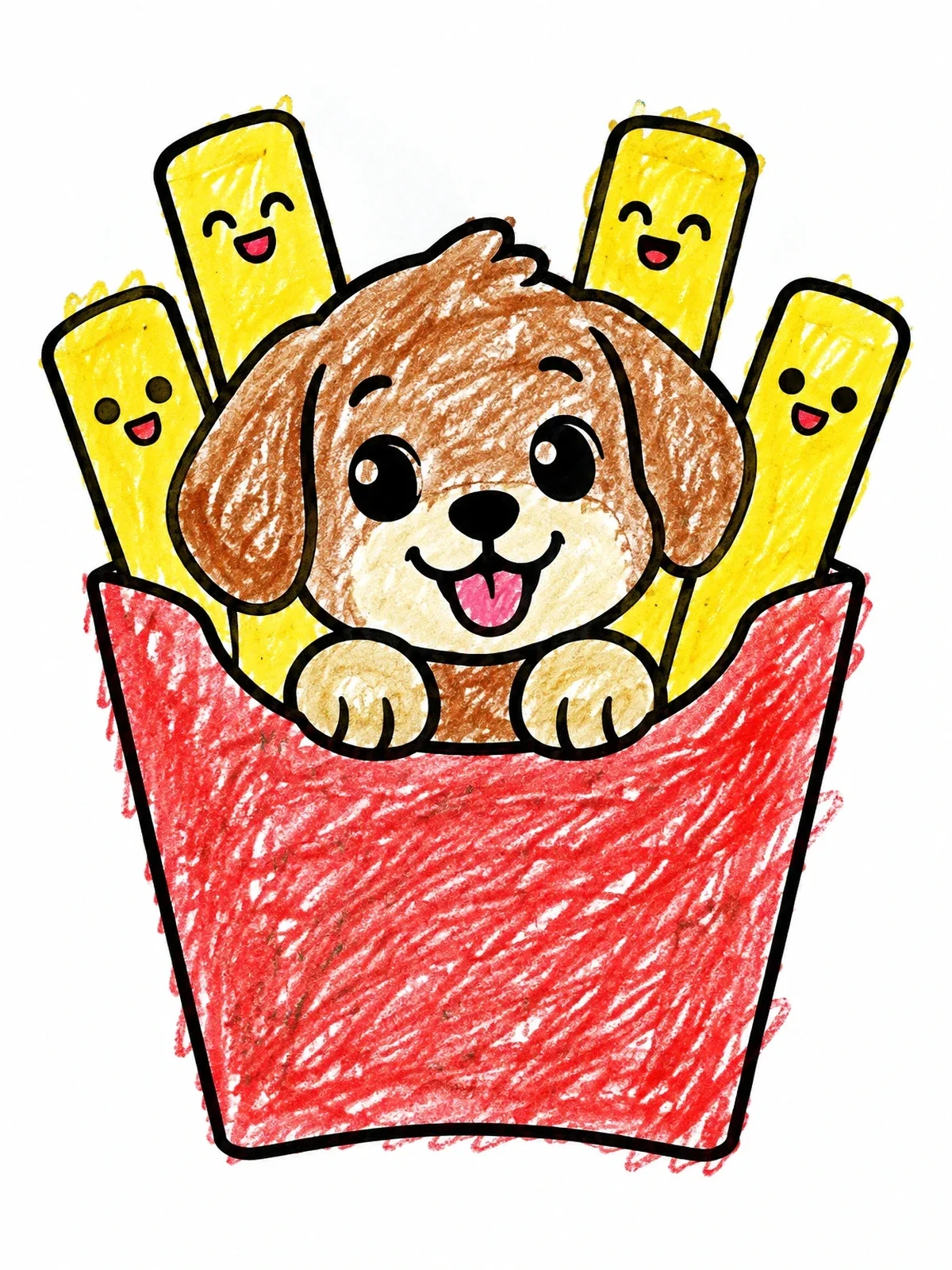 Colored example of the Cute Puppy In French Fry Box coloring page