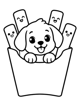 Free printable Cute Puppy In French Fry Box coloring page