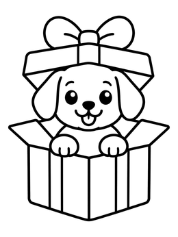 Free printable Cute Puppy In A Gift Box coloring page