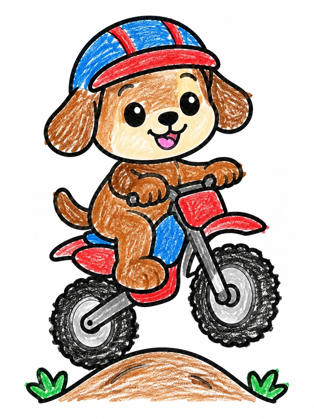 Colored example of the Cute Puppy On A Mini Dirt Bike coloring page