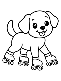 Free printable Cute Puppy On Roller Skates coloring page