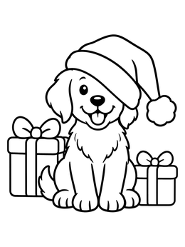 Free printable Cute Puppy In A Santa Hat coloring page