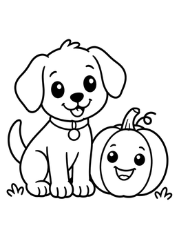 Free printable Cute Puppy With Smiling Pumpkin coloring page