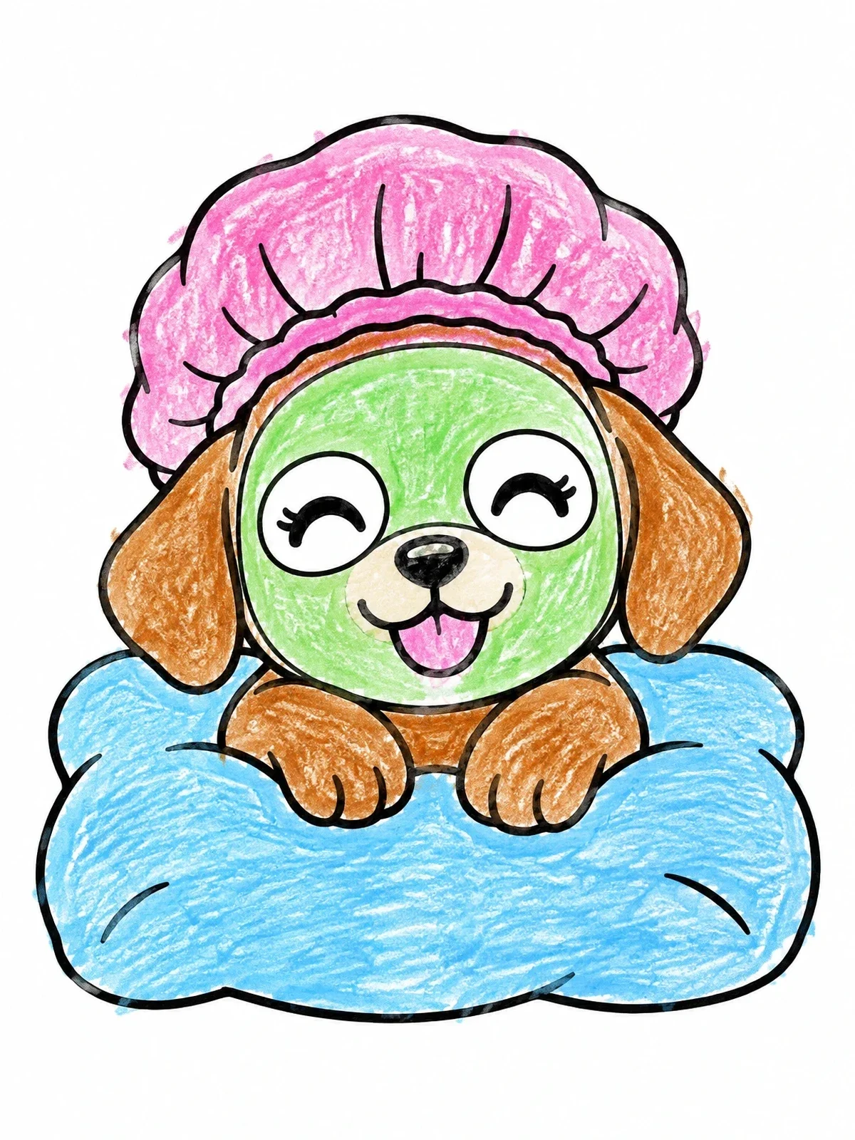 Colored example of the Cute Puppy At The Spa coloring page