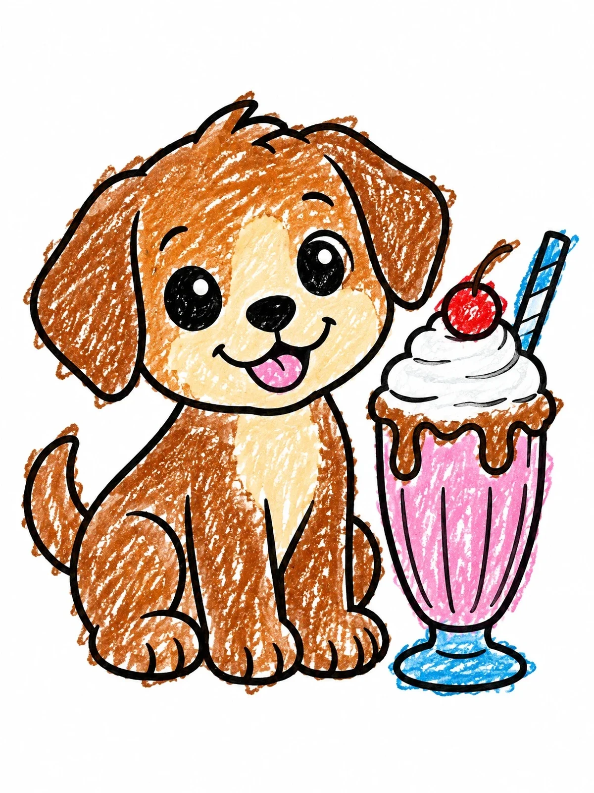 Colored example of the Cute Puppy With Sweet Milkshake coloring page