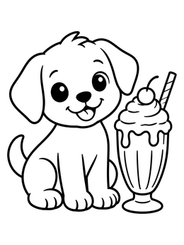 Free printable Cute Puppy With Sweet Milkshake coloring page