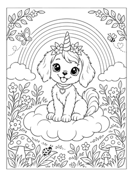 Free printable Cute Puppy Unicorn On A Cloud coloring page