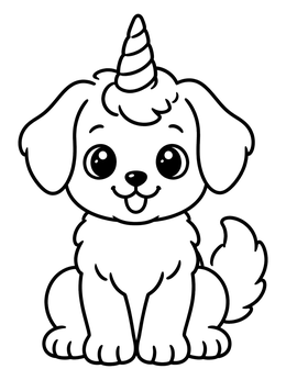 Free printable Cute Puppy Unicorn Sitting Proudly coloring page