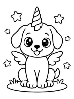 Free printable Cute Puppy Unicorn With Wings coloring page