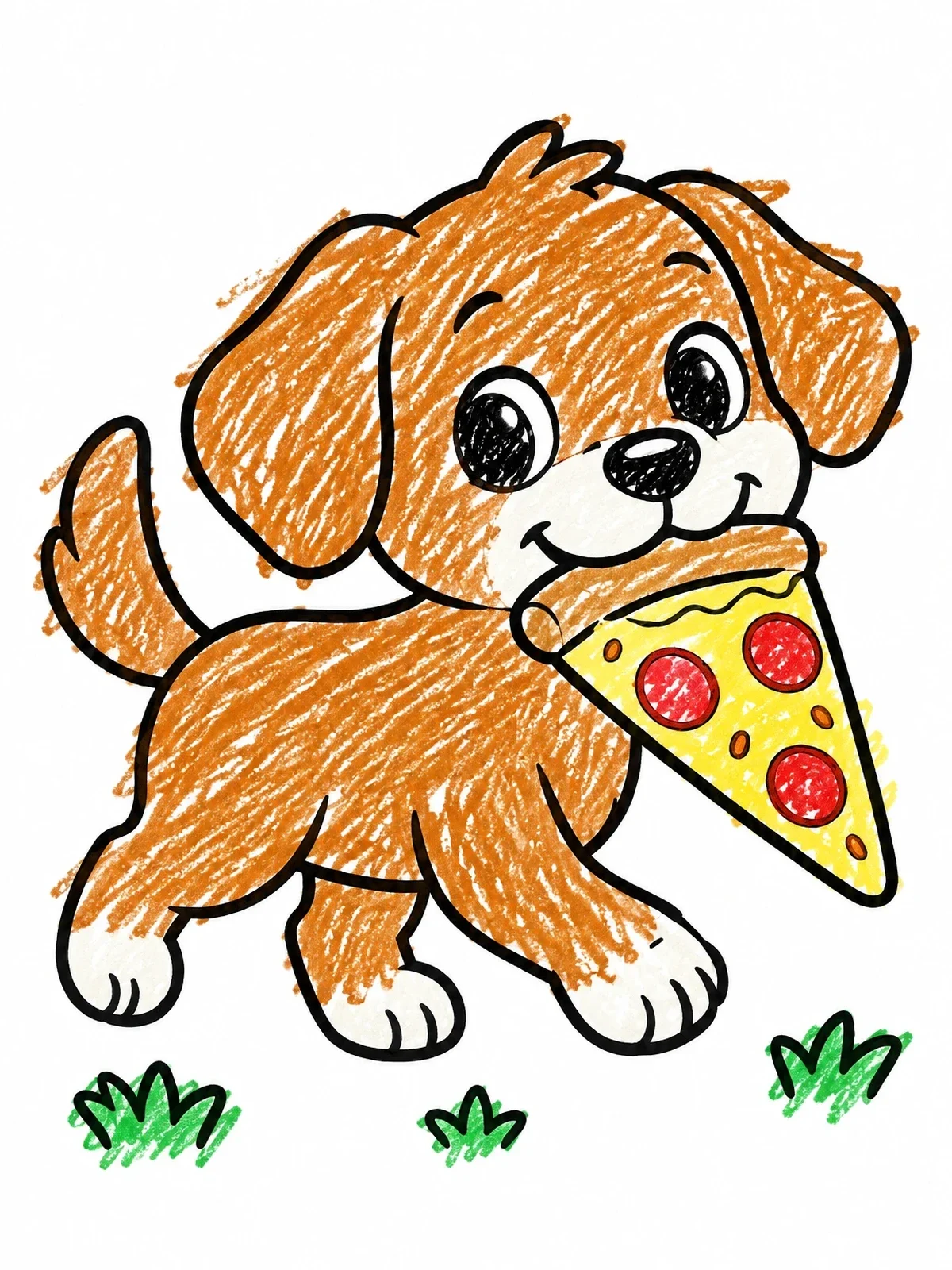 Colored example of the Cute Puppy With Pizza Slice coloring page