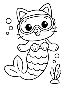 Free printable Cute Purrmaid With Diving Mask coloring page