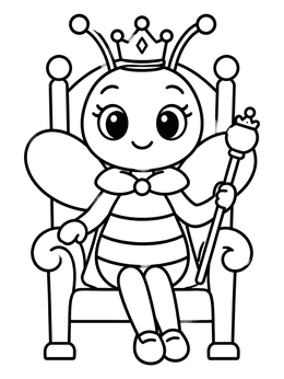 Free printable Cute Queen Bee On Throne coloring page