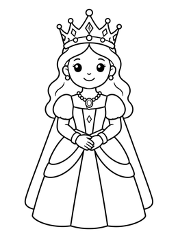 Free printable Cute Queen With Tiara And Gown coloring page