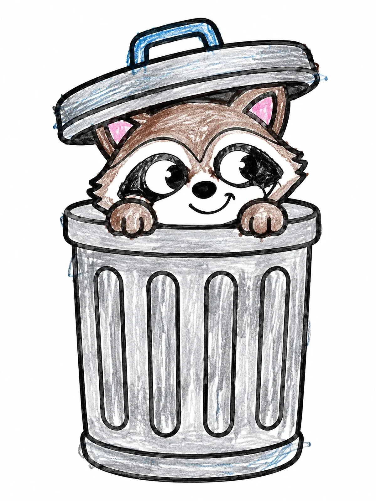Colored example of the Cute Raccoon In A Trash Can coloring page