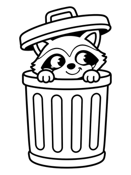 Free printable Cute Raccoon In A Trash Can coloring page