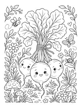 Free printable Cute Radish Bunch In Nature coloring page