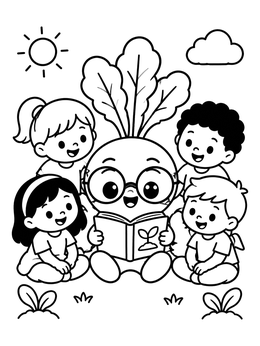 Free printable Cute Radish Reading To Children coloring page