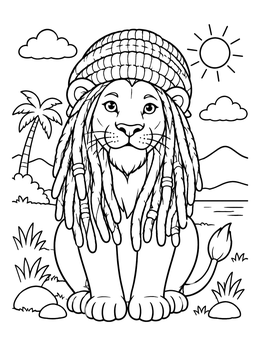 Free printable Cute Rasta Lion With Dreadlocks coloring page