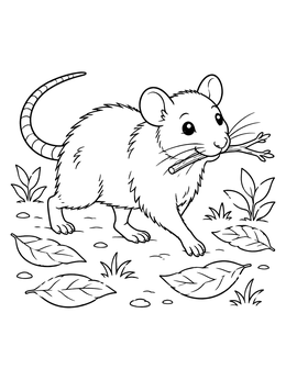 Free printable Cute Rat Carrying A Twig coloring page