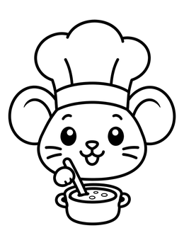 Free printable Cute Little Rat Chef Cooking Soup coloring page