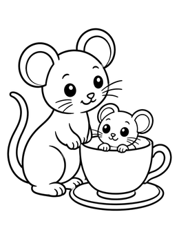 Free printable Cute Rats With Teacup coloring page