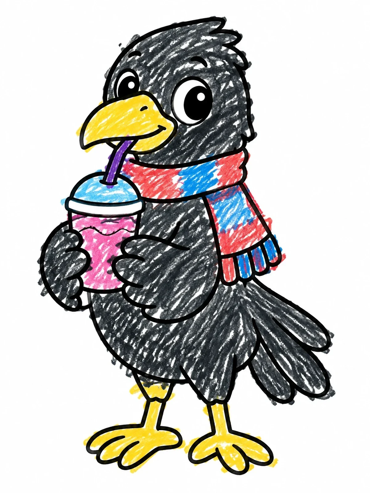 Colored example of the Cute Raven Drinking A Smoothie coloring page